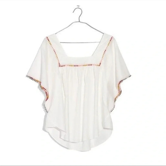 ☀️MADEWELL Boho Rainbow Pom Pom Trim Butterfly Blouse Top - Picture 3 of 11